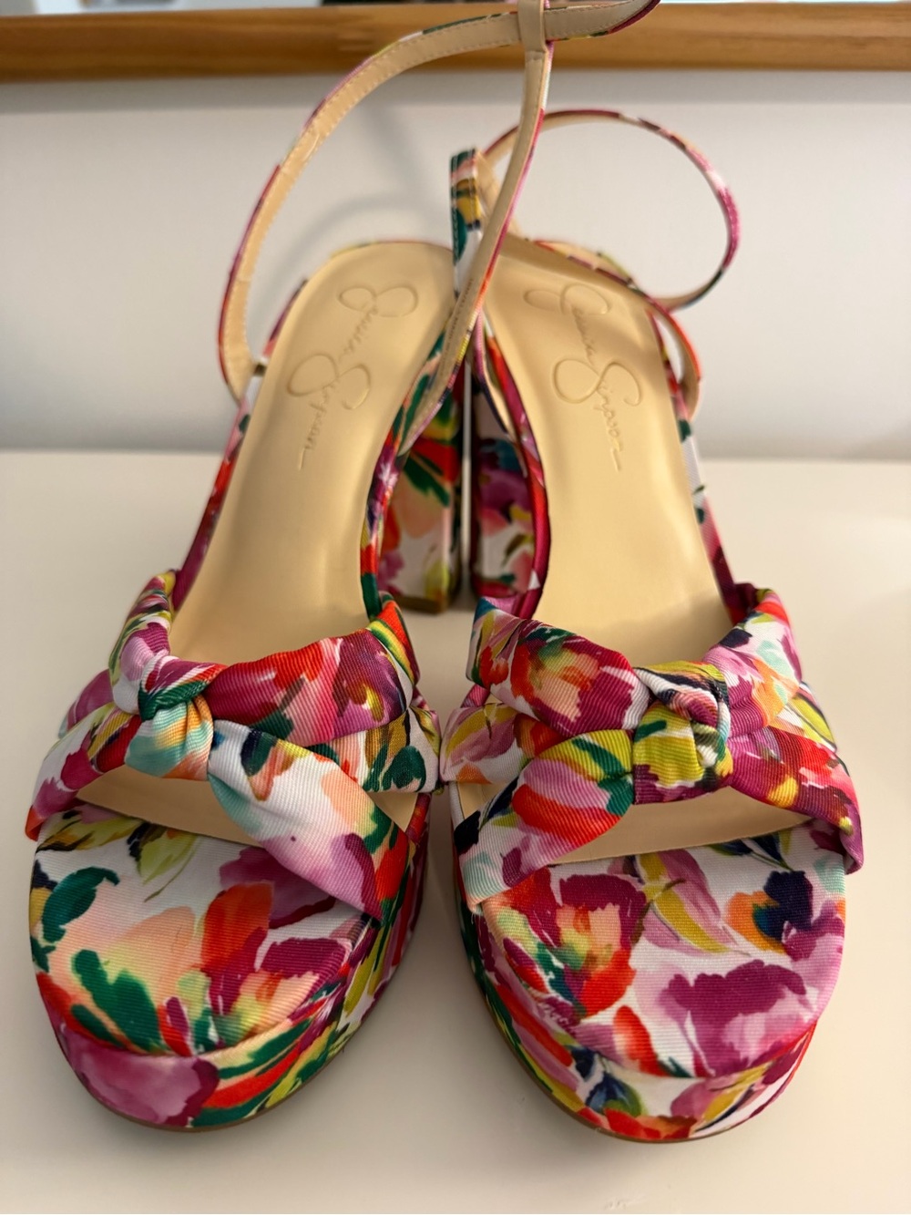 Jessica Simpson Floral Multicolor Platform Slingbacks - Pink/Green/Yellow